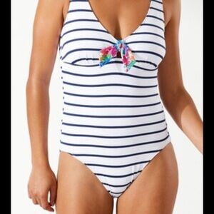 Tommy Bahama Blue and White Nautical One Piece Swimsuit
